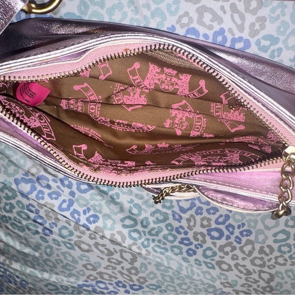 Vintage Pink Silver Juicy Couture Purse Y2K Shoulder Bag Handbag Satchel Heart - Picture 2 of 12